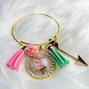 Gold Rose Charm Bracelet | Bangle | Vintage Style